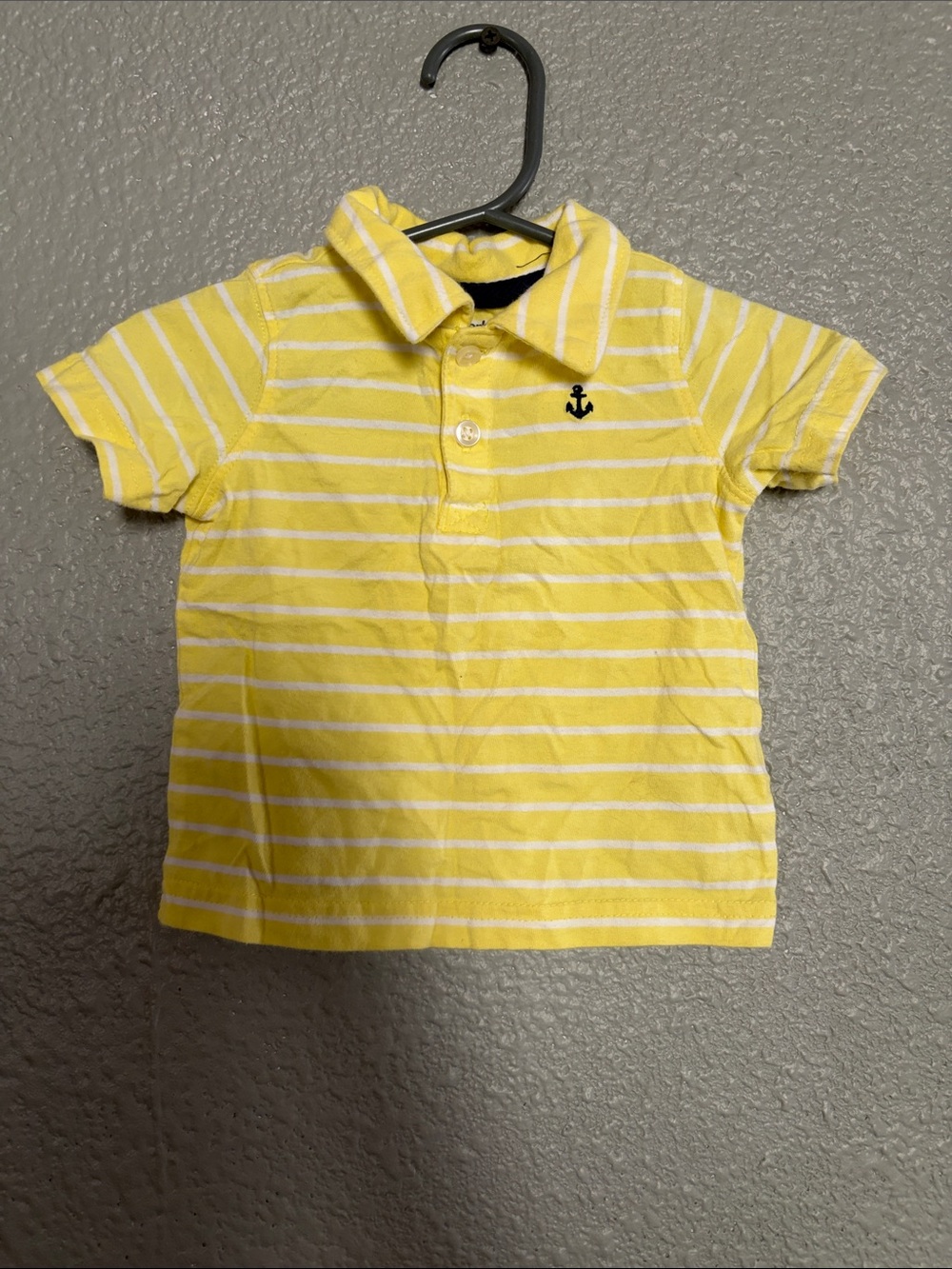 Yellow Striped Polo Shirt with Anchor Embroidery